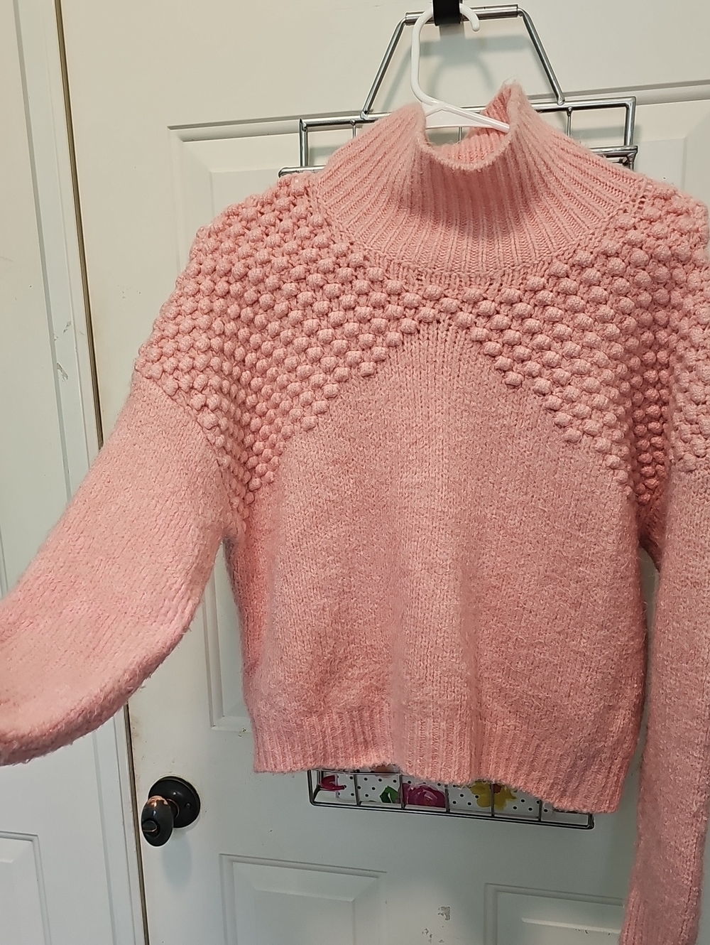 Free People Bubble Stitch Mock Neck Sweater in Soft Pink Size M